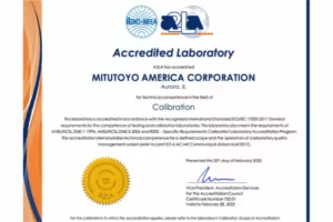 Mitutoyo America Corporation Accreditation Certificate
